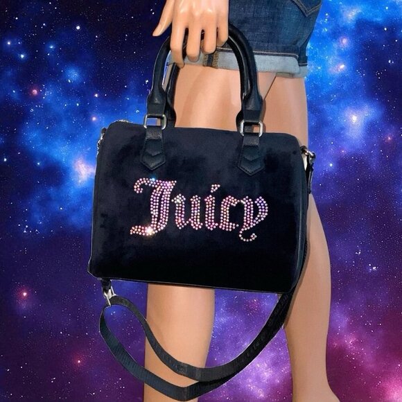 Juicy Couture Black Velvet with Iridescent Rhinestones Obsession Satchel Bag NWT - Picture 11 of 11
